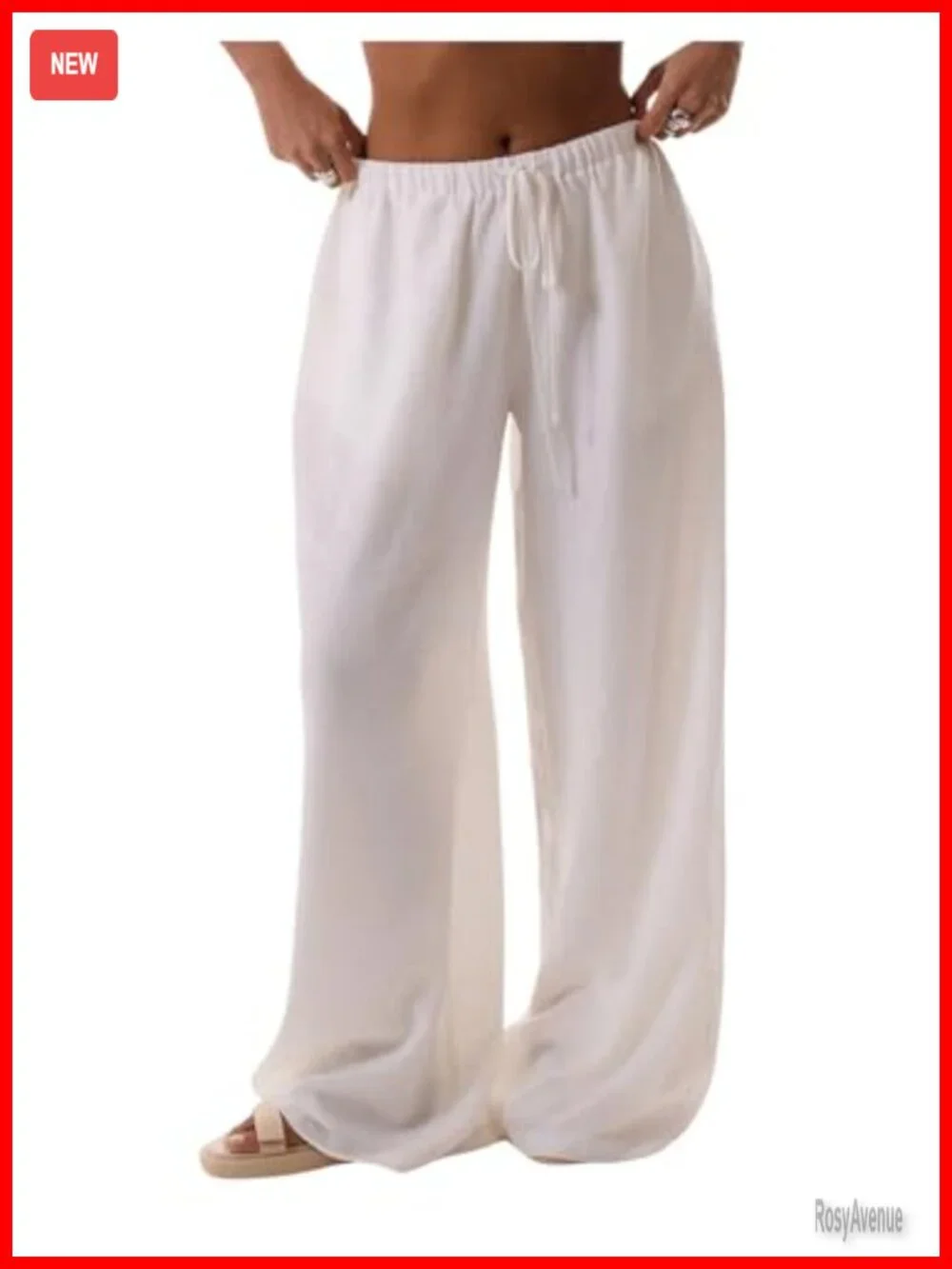 Women's Linen Beach Cover Up Wide Leg Palazzo Flowy Pants Drawstring Waist